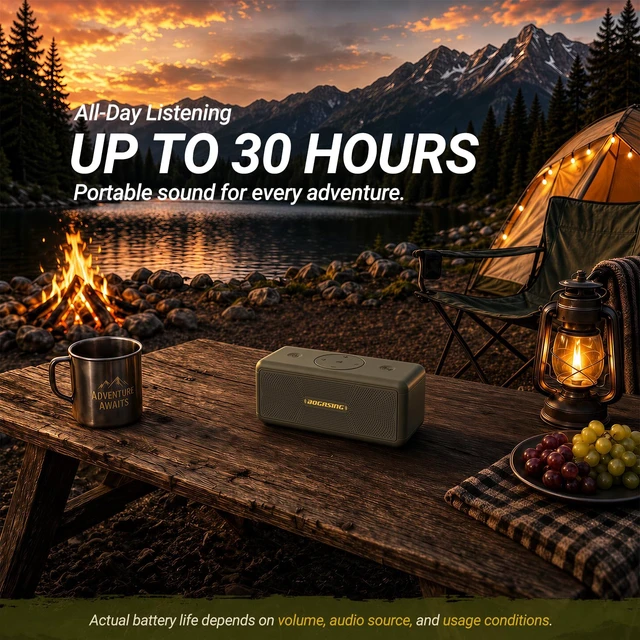 Alt view image 4 of 7 - M5 Portable Bluetooth Speaker with 40W Immersive Stereo Sound Dual Opposing Drivers, Punchy Bass, IPX7 Waterproof, Up to 30H Playtime, EQ, TF Card, AUX & USB Drive Playback