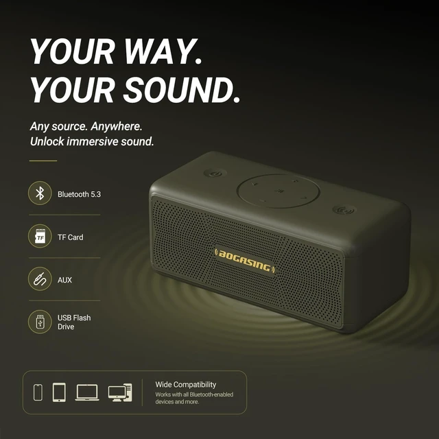Alt view image 6 of 7 - M5 Portable Bluetooth Speaker with 40W Immersive Stereo Sound Dual Opposing Drivers, Punchy Bass, IPX7 Waterproof, Up to 30H Playtime, EQ, TF Card, AUX & USB Drive Playback