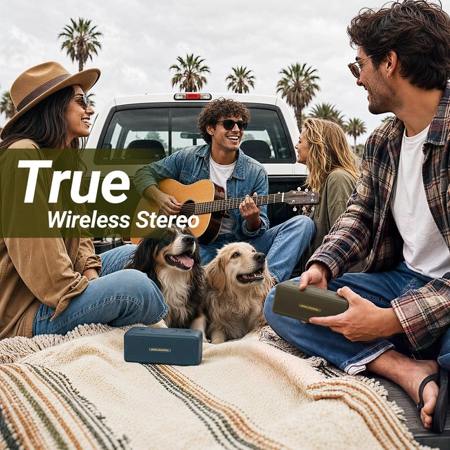 Alt view image 7 of 7 - M5 Portable Bluetooth Speaker with 40W Immersive Stereo Sound Dual Opposing Drivers, Punchy Bass, IPX7 Waterproof, Up to 30H Playtime, EQ, TF Card, AUX & USB Drive Playback