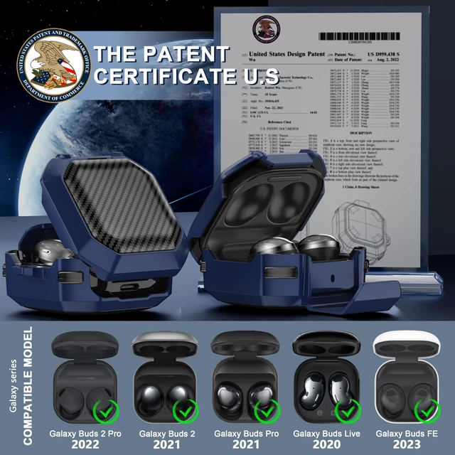 Alt view image 2 of 7 - with Lock Carbon Fiber Cases for Samsung Galaxy Buds FE Case (2023) / Galaxy Buds 2 Pro Case 2022/ Bud Pro 2021 /Bud 2 2021/ Bud Live 2020 with Phone Stand and Keychain-Blue