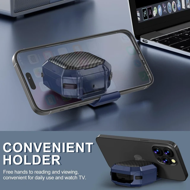 Alt view image 3 of 7 - with Lock Carbon Fiber Cases for Samsung Galaxy Buds FE Case (2023) / Galaxy Buds 2 Pro Case 2022/ Bud Pro 2021 /Bud 2 2021/ Bud Live 2020 with Phone Stand and Keychain-Blue