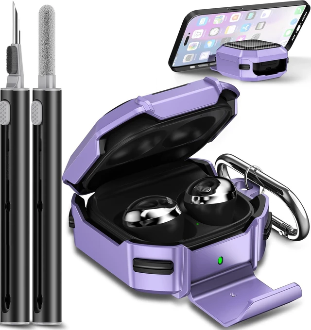 Main image of with Lock Carbon Fiber Cases for Samsung Galaxy Buds FE Case (2023) / Galaxy Buds 2 Pro Case 2022/ Bud Pro 2021 /Bud 2 2021/ Bud Live 2020 with Phone Stand and Keychain-Purple