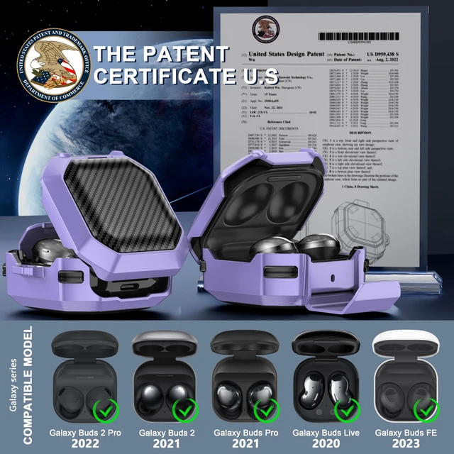 Alt view image 2 of 6 - with Lock Carbon Fiber Cases for Samsung Galaxy Buds FE Case (2023) / Galaxy Buds 2 Pro Case 2022/ Bud Pro 2021 /Bud 2 2021/ Bud Live 2020 with Phone Stand and Keychain-Purple