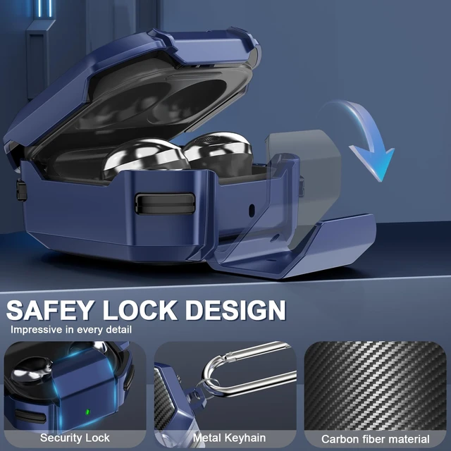 Alt view image 5 of 7 - with Lock Carbon Fiber Cases for Samsung Galaxy Buds FE Case (2023) / Galaxy Buds 2 Pro Case 2022/ Bud Pro 2021 /Bud 2 2021/ Bud Live 2020 with Phone Stand and Keychain-Blue