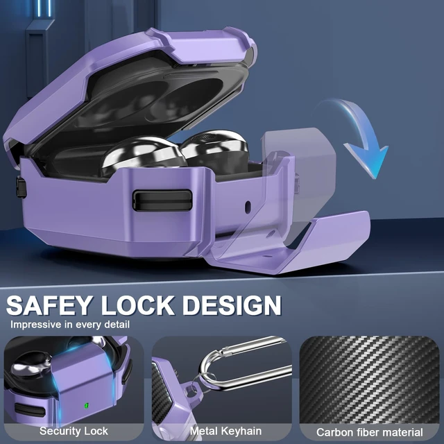 Alt view image 5 of 6 - with Lock Carbon Fiber Cases for Samsung Galaxy Buds FE Case (2023) / Galaxy Buds 2 Pro Case 2022/ Bud Pro 2021 /Bud 2 2021/ Bud Live 2020 with Phone Stand and Keychain-Purple
