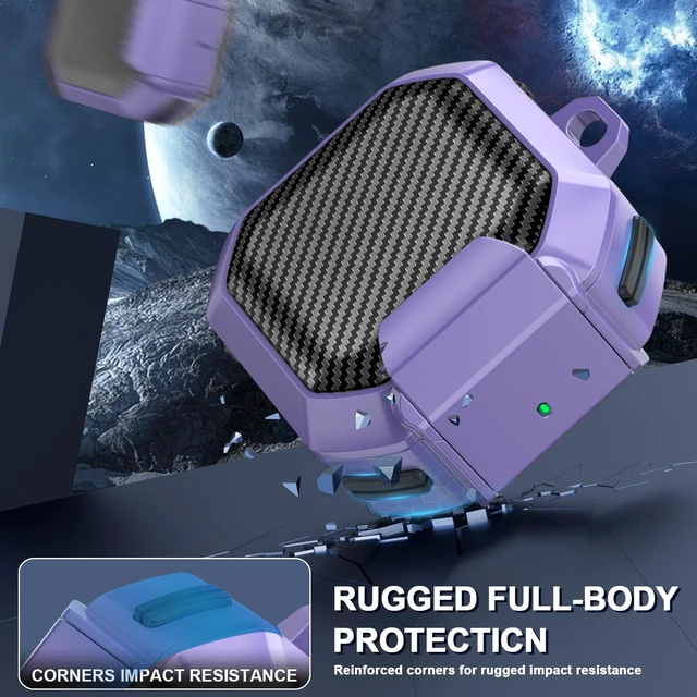 Alt view image 6 of 6 - with Lock Carbon Fiber Cases for Samsung Galaxy Buds FE Case (2023) / Galaxy Buds 2 Pro Case 2022/ Bud Pro 2021 /Bud 2 2021/ Bud Live 2020 with Phone Stand and Keychain-Purple