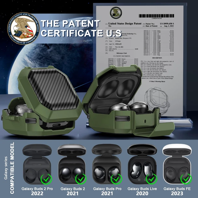 Alt view image 2 of 7 - with Lock Carbon Fiber Cases for Samsung Galaxy Buds FE Case (2023) / Galaxy Buds 2 Pro Case 2022/ Bud Pro 2021 /Bud 2 2021/ Bud Live 2020 with Phone Stand and Keychain-Army Green