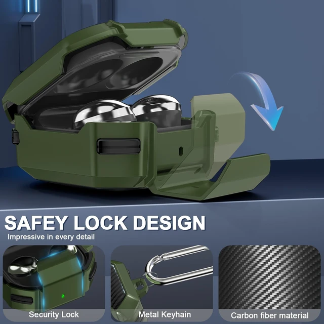 Alt view image 4 of 7 - with Lock Carbon Fiber Cases for Samsung Galaxy Buds FE Case (2023) / Galaxy Buds 2 Pro Case 2022/ Bud Pro 2021 /Bud 2 2021/ Bud Live 2020 with Phone Stand and Keychain-Army Green