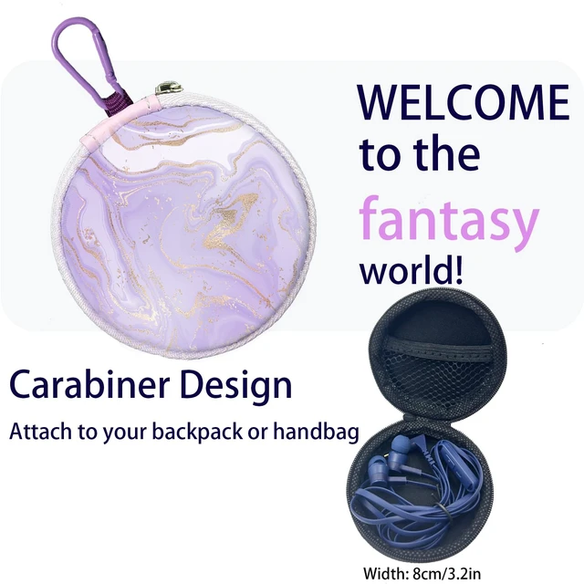Alt view image 6 of 7 - 2-Pack Teens Wired Earbuds with Cases, 3.5mm School Headphones, Blueviolet 2-Pack Teens Wired Student Earbuds with Carabiner Clips to Attach on School Backpacks, 2 Aesthetic Cases & Mics
