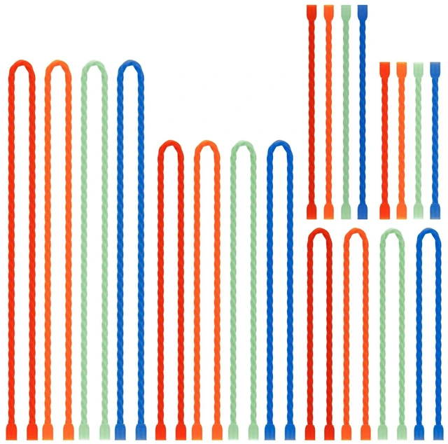 Main image of 20 PCS Silicone Cable Ties - Reusable Rubber Twist Ties Bendable Steel-Core Cable Ties for Bundling and Holding, All Purpose Cord Tie for Indoor and Outdoor (4"+6"+12"+18"+24")