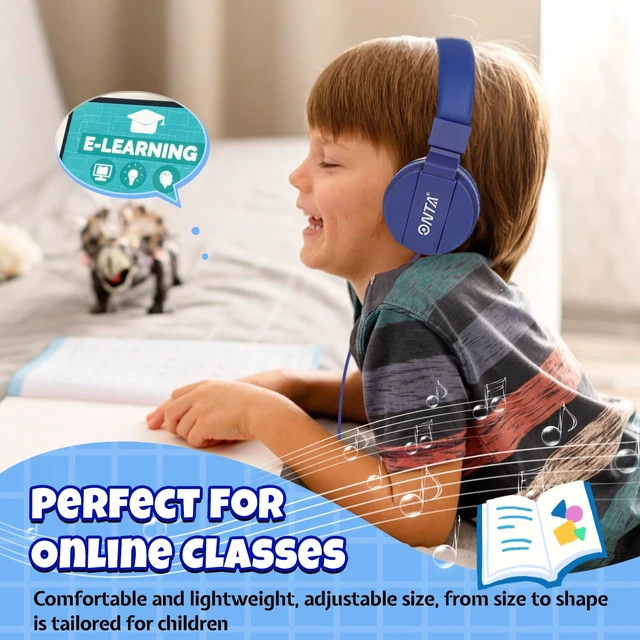 Alt view image 3 of 7 - Kids Headphones for Boys Girls - Child Student Headset Wired Toddler Earphones School Teen on Ear for Ipad Computer Smart Phone Fire Tablet Laptop Plane Travel Game, Dark Blue
