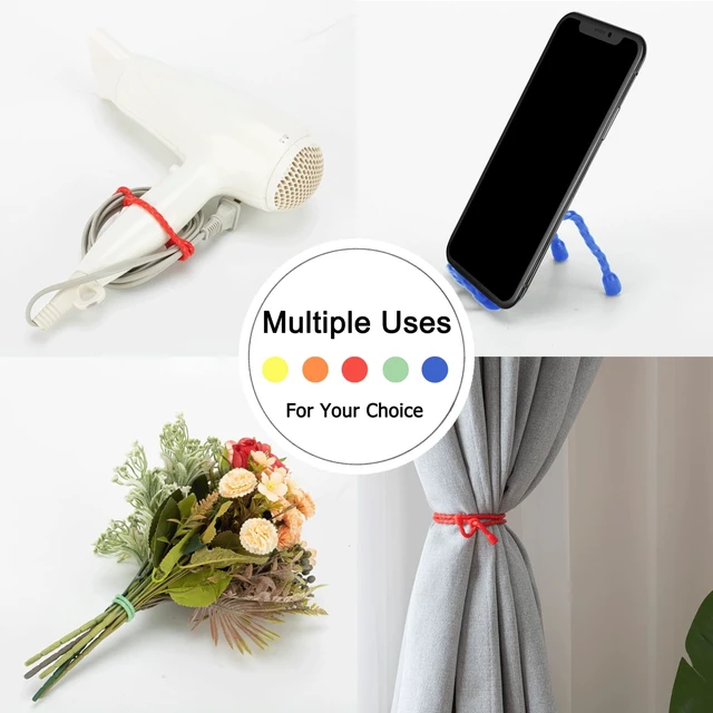 Alt view image 5 of 7 - 20 PCS Silicone Cable Ties - Reusable Rubber Twist Ties Bendable Steel-Core Cable Ties for Bundling and Holding, All Purpose Cord Tie for Indoor and Outdoor (4"+6"+12"+18"+24")