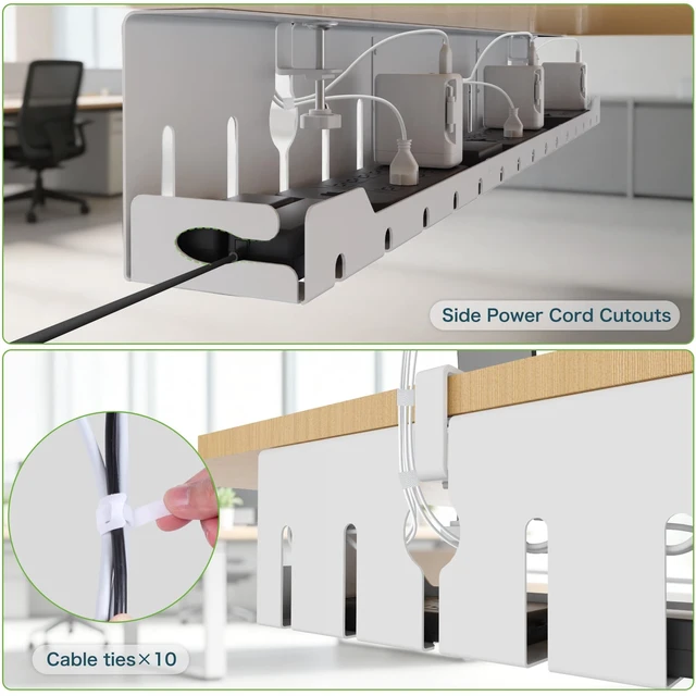 Alt view image 6 of 7 - Under Desk Cable Management Tray 48 in, Large Cord Hider, White Open Frame Cable Raceways, No Drill Clamp/Screw Mount, Upgrade Capacity, Cord Organizer for Home, Office