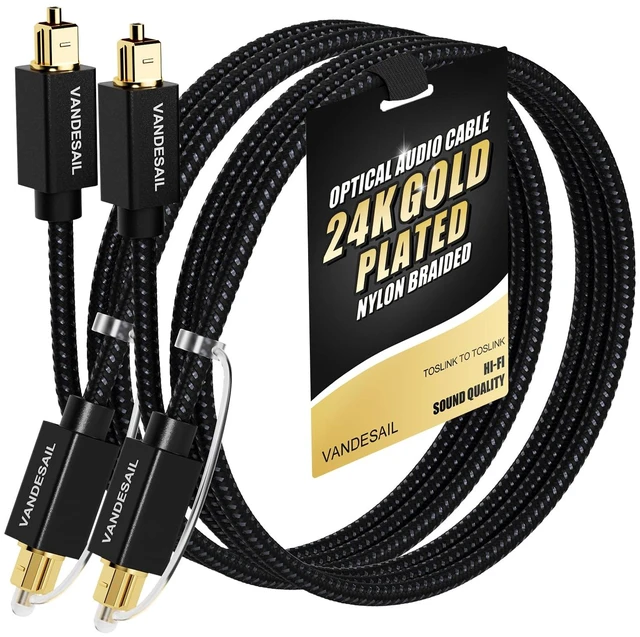 Main image of Digital Optical Audio Cable 4 FT/1.2M 2 Pack, Nylon Braided Optical Cable for Soundbar, Gold-Plated Connector, PCM & Dolby Digital Plus support, S/PDIF compatible with TV, Xbox, PS4
