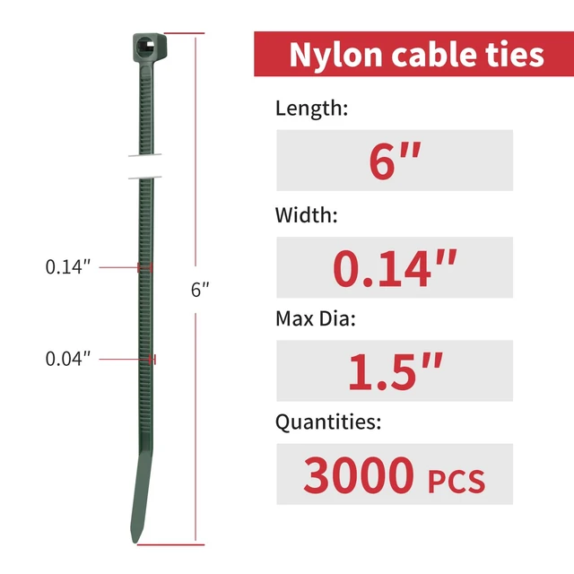 Alt view image 2 of 7 - 6 Inch Dark Green Zip Ties 3000 Pcs, 40 LBS Cable Ties Self-Locking Ties UV Resistant, Wire Ties for Indoor and Outdoor Use