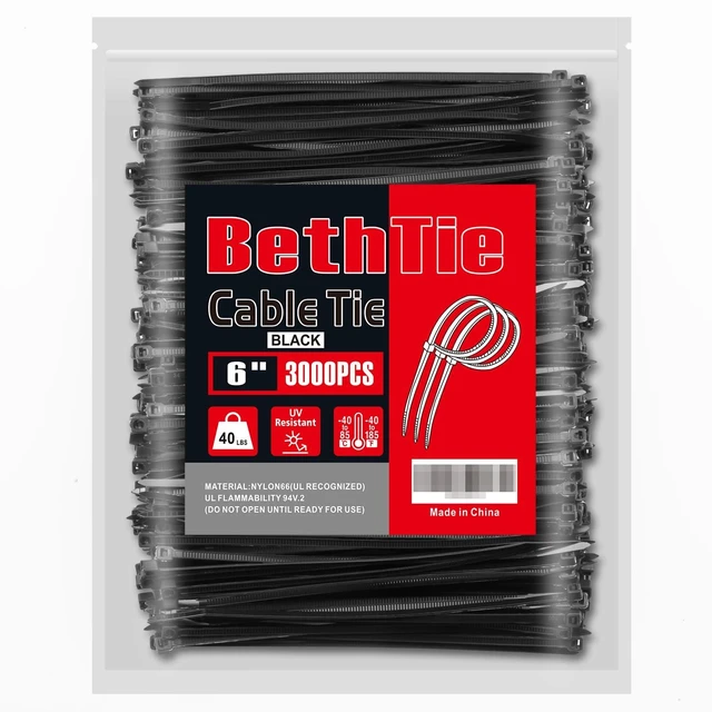 Main image of 6 Inch Black Zip Ties 3000 Pcs, 40 LBS Cable Ties Self-Locking Ties UV Resistant, Wire Ties for Indoor and Outdoor Use