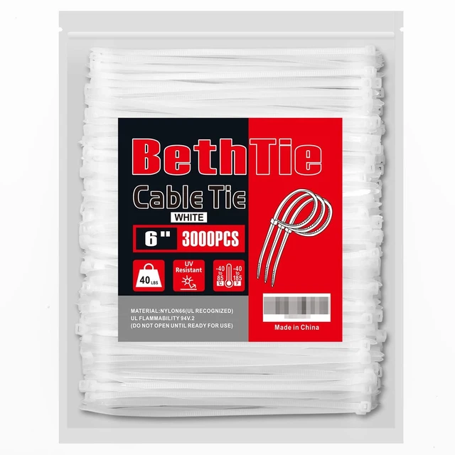 Main image of 6 Inch White Zip Ties 3000 Pcs, 40 LBS Cable Ties Self-Locking Ties, Clear Zip Ties, UV Resistant, Wire Ties for Indoor and Outdoor Use