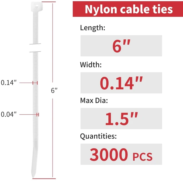 Alt view image 2 of 7 - 6 Inch White Zip Ties 3000 Pcs, 40 LBS Cable Ties Self-Locking Ties, Clear Zip Ties, UV Resistant, Wire Ties for Indoor and Outdoor Use