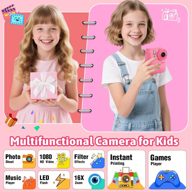 Alt view image 2 of 7 - Kids Instant Print Camera Toys,1080P HD Toddler Digital Video Camera,Christmas Birthday Gifts for Girls Boys Age 3-12 Year Old - TF Card Included (Red)