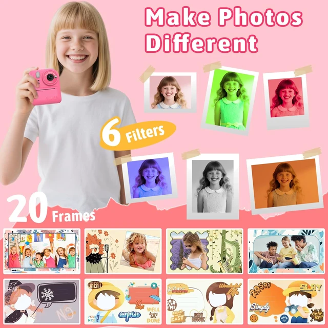 Alt view image 4 of 7 - Kids Instant Print Camera Toys,1080P HD Toddler Digital Video Camera,Christmas Birthday Gifts for Girls Boys Age 3-12 Year Old - TF Card Included (Red)