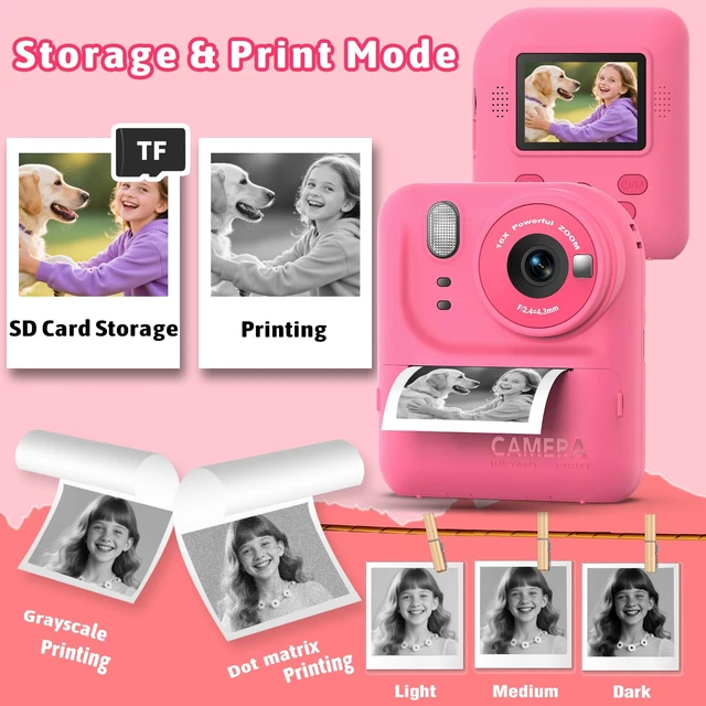 Alt view image 6 of 7 - Kids Instant Print Camera Toys,1080P HD Toddler Digital Video Camera,Christmas Birthday Gifts for Girls Boys Age 3-12 Year Old - TF Card Included (Red)