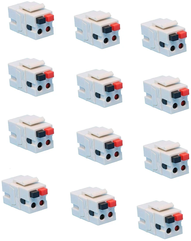 Main image of 12 Pack Spring Loaded Speaker Keystone Jack, Female to Female Spring Loaded Speaker Keystone Jack for Home Theater Wall Plates, Female to Female Audio Connector, White, 12 Pack
