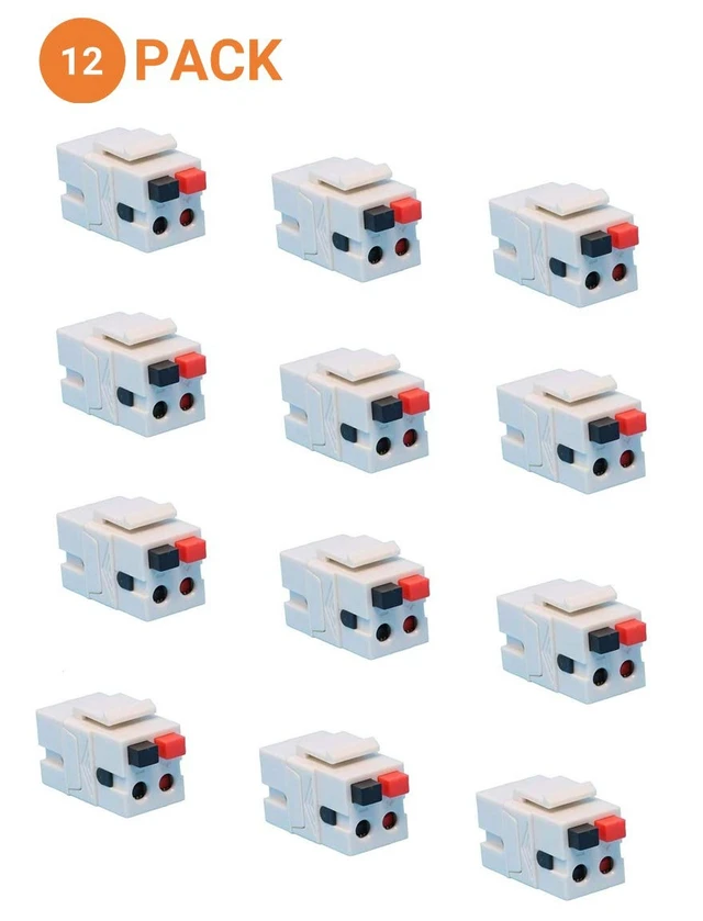 Alt view image 3 of 3 - 12 Pack Spring Loaded Speaker Keystone Jack, Female to Female Spring Loaded Speaker Keystone Jack for Home Theater Wall Plates, Female to Female Audio Connector, White, 12 Pack