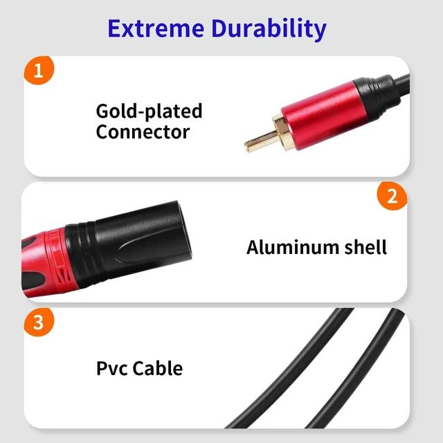 Alt view image 2 of 7 - Dual XLR Male to RCA Cable 20Ft, Heavy Duty 2 XLR to 2 RCA HiFi Stereo Audio Connection Microphone Cable.