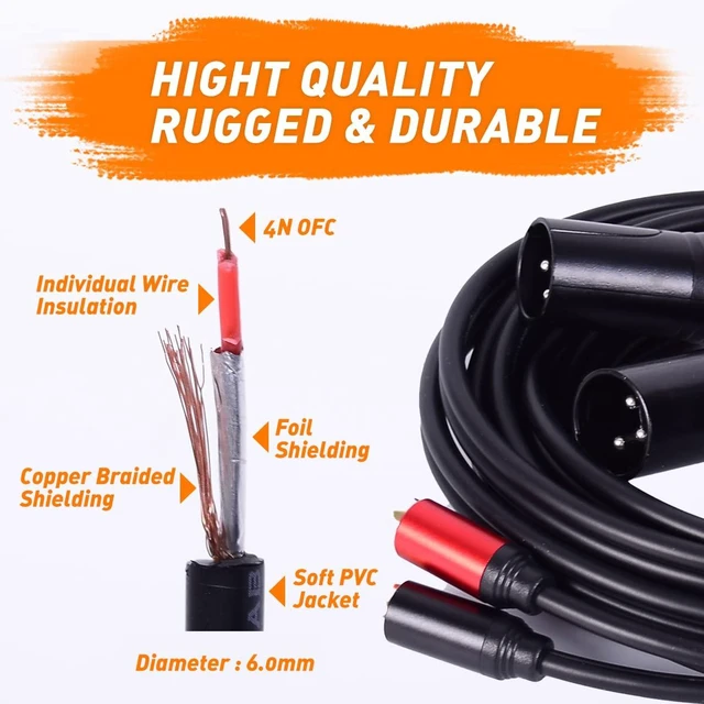 Alt view image 3 of 7 - Dual XLR Male to RCA Cable 20Ft, Heavy Duty 2 XLR to 2 RCA HiFi Stereo Audio Connection Microphone Cable.