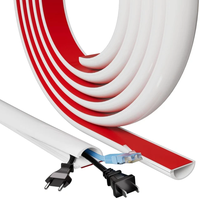 Main image of 118" Side Open Cable Hider Cord Cover for 2-3 Wires,W1.08"× H0.6" Adhesive Cord Hider for Wall Mount Tv, Wire Channel for Cable Concealer,Cable Raceway Home & Office,White