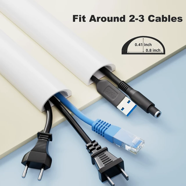 Alt view image 2 of 7 - 118" Side Open Cable Hider Cord Cover for 2-3 Wires,W1.08"× H0.6" Adhesive Cord Hider for Wall Mount Tv, Wire Channel for Cable Concealer,Cable Raceway Home & Office,White