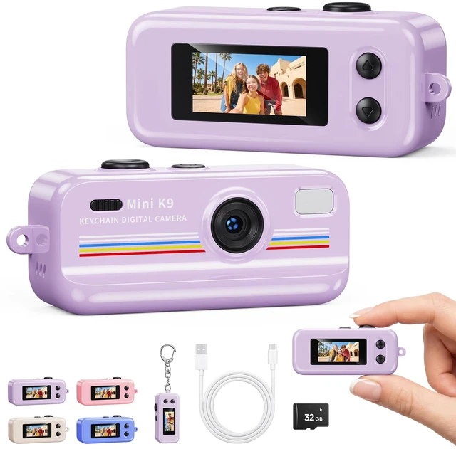 Main image of Mini Keychain Camera, 1080P Mini Digital Camera with 32GB Card 2MP 0.96 Inch Tiny Camera, 16X Digital Zoom, 1080P HD Video, Rechargeable Battery, Micro Camera for Travel, Purple