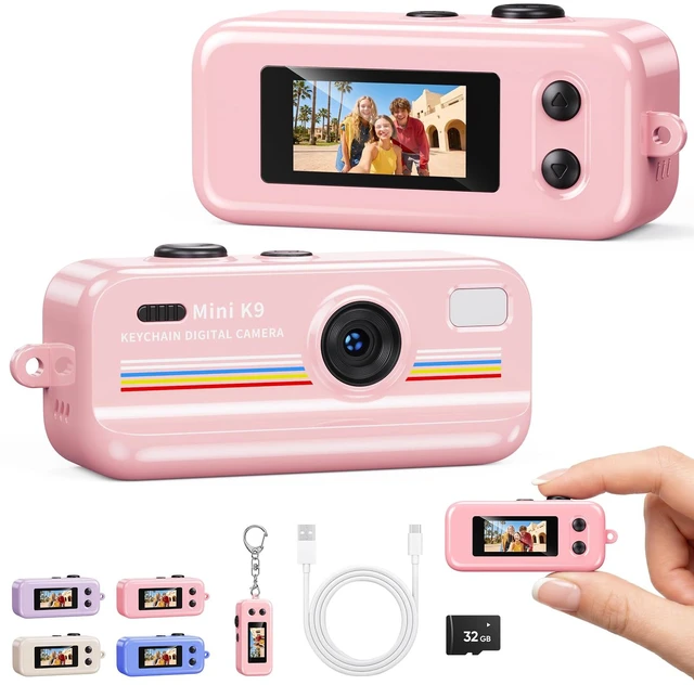 Main image of Mini Keychain Camera, 1080P Mini Digital Camera with 32GB Card 2MP 0.96 Inch Tiny Camera, 16X Digital Zoom, 1080P HD Video, Rechargeable Battery, Micro Camera for Travel, Pink