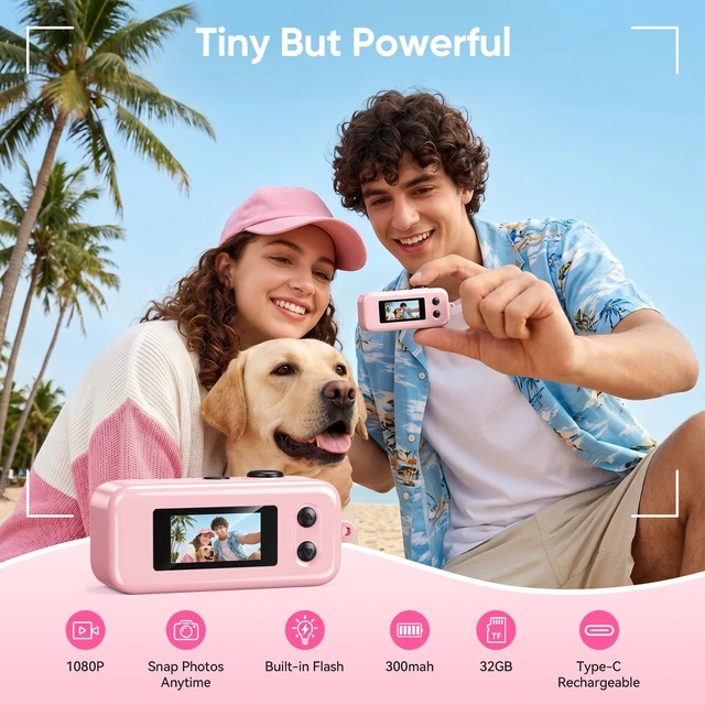Alt view image 2 of 7 - Mini Keychain Camera, 1080P Mini Digital Camera with 32GB Card 2MP 0.96 Inch Tiny Camera, 16X Digital Zoom, 1080P HD Video, Rechargeable Battery, Micro Camera for Travel, Pink