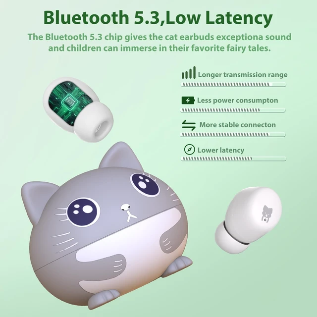 Alt view image 6 of 7 - Kids Earbuds, 85dB Safe Volume, 30H Playtime, Kids Bluetooth Earbuds, Cat Wireless Earbuds for Girls Boys Teen ages 7+, Waterproof, Touch Controls, School Travel, Christmas Birthday Gifts for Kids