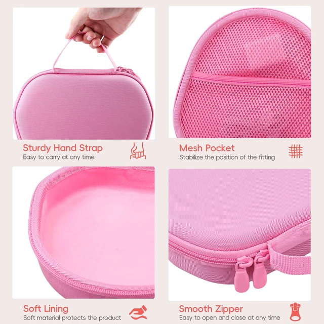 Alt view image 5 of 7 - Case for Apple Airpods Max/Max 2 Wireless Over-Ear Headphones,Pink EVA Hard Shell, Mesh Pocket Accessory Storage, Travel-Ready Portable Storage for Apple Airpods Max 2 Headphones
