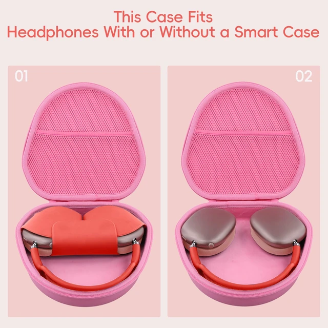 Alt view image 6 of 7 - Case for Apple Airpods Max/Max 2 Wireless Over-Ear Headphones,Pink EVA Hard Shell, Mesh Pocket Accessory Storage, Travel-Ready Portable Storage for Apple Airpods Max 2 Headphones