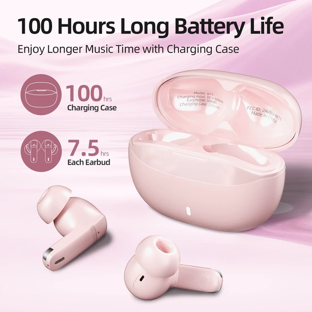 Alt view image 2 of 7 - Wireless Earbuds, 100H Bluetooth 5.4 Headphones, ENC+ ANC Noise Cancelling Touch Control True Wireless Bluetooth Ear Buds,Stereo Deep Bass Bluetooth Headset for Sports/Workout/Gym(Pink)