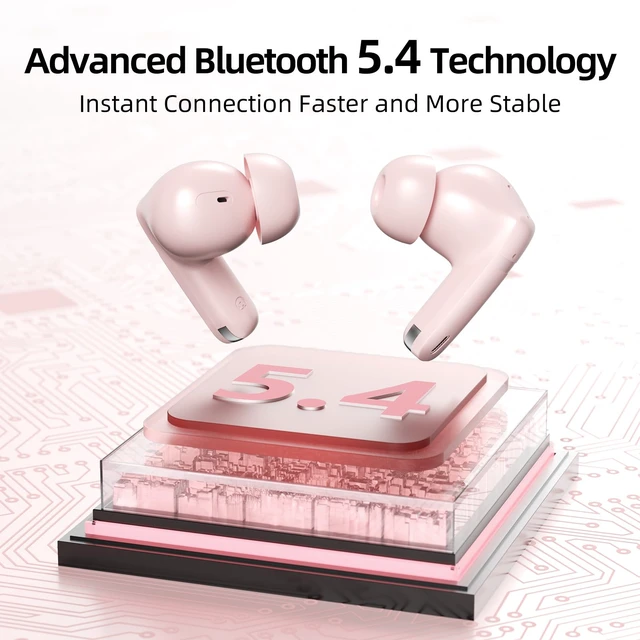 Alt view image 5 of 7 - Wireless Earbuds, 100H Bluetooth 5.4 Headphones, ENC+ ANC Noise Cancelling Touch Control True Wireless Bluetooth Ear Buds,Stereo Deep Bass Bluetooth Headset for Sports/Workout/Gym(Pink)