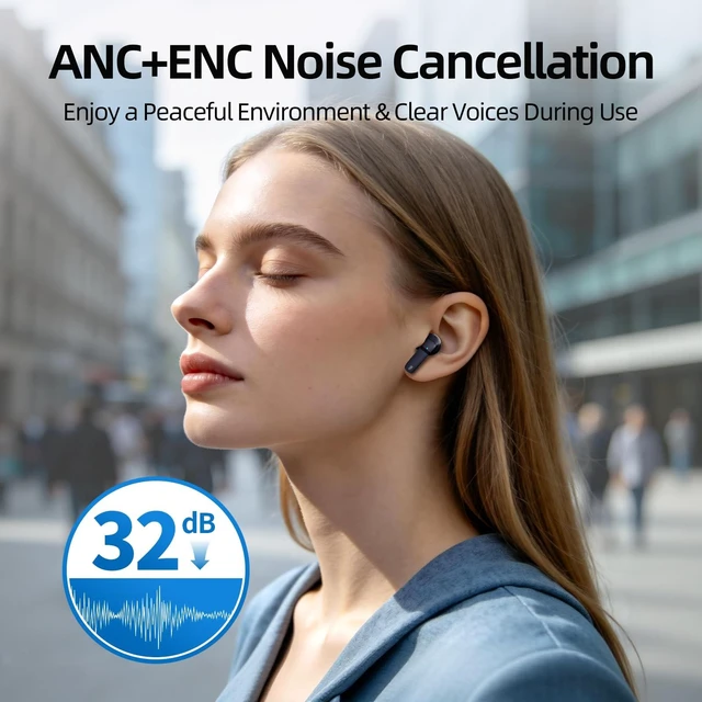 Alt view image 3 of 7 - Wireless Earbuds, 100H Bluetooth 5.4 Headphones, ENC+ ANC Noise Cancelling Touch Control True Wireless Bluetooth Ear Buds,Stereo Deep Bass Bluetooth Headset for Sports/Workout/Gym(Blue)