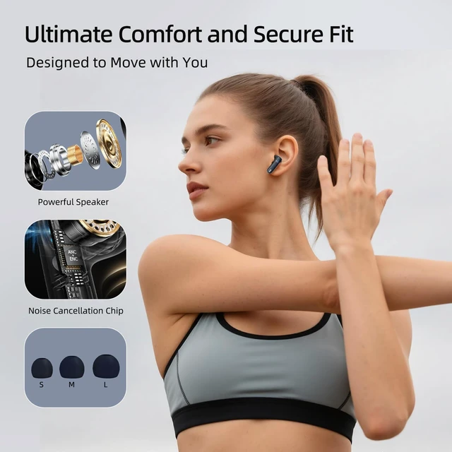 Alt view image 6 of 7 - Wireless Earbuds, 100H Bluetooth 5.4 Headphones, ENC+ ANC Noise Cancelling Touch Control True Wireless Bluetooth Ear Buds,Stereo Deep Bass Bluetooth Headset for Sports/Workout/Gym(Blue)