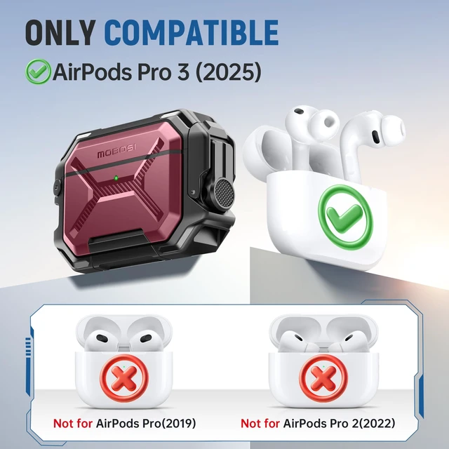 Alt view image 7 of 7 - IP68 Waterproof Case for AirPods Pro 3, Red Compatible with MagSafe, Military Grade Protective for ipods Pro 3 Hard Shell with Secure Lock, Keychain & Phone Stand (2025)