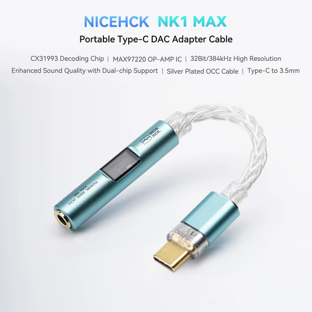 Alt view image 2 of 7 - NK1 MAX Mint Green Type-C to 3.5mm Dual Chip HiFi DAC Audio Adapter CX31993 Dual Chip HiFi DAC Amp Cable