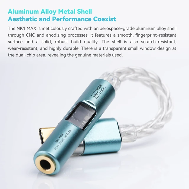 Alt view image 4 of 7 - NK1 MAX Mint Green Type-C to 3.5mm Dual Chip HiFi DAC Audio Adapter CX31993 Dual Chip HiFi DAC Amp Cable
