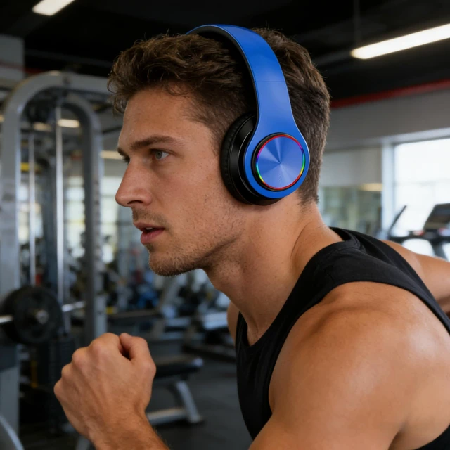 Alt view image 6 of 7 - Wireless Bluetooth Headphones-Colorful Light,Stereo Foldable,Bluetooth 5.0,10 m Range,Stereo Surround,Built-in Microphone,Comfortable affixed Ears