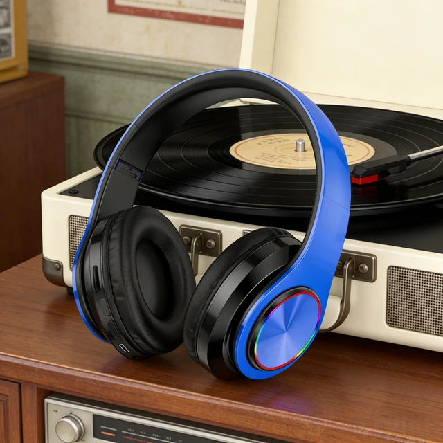 Alt view image 7 of 7 - Wireless Bluetooth Headphones-Colorful Light,Stereo Foldable,Bluetooth 5.0,10 m Range,Stereo Surround,Built-in Microphone,Comfortable affixed Ears