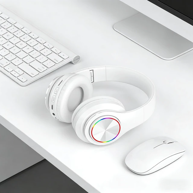 Alt view image 2 of 7 - Wireless Bluetooth Headphones-Colorful Light,Stereo Foldable,Bluetooth 5.0,10 m Range,Stereo Surround,Built-in Microphone,Comfortable affixed Ears