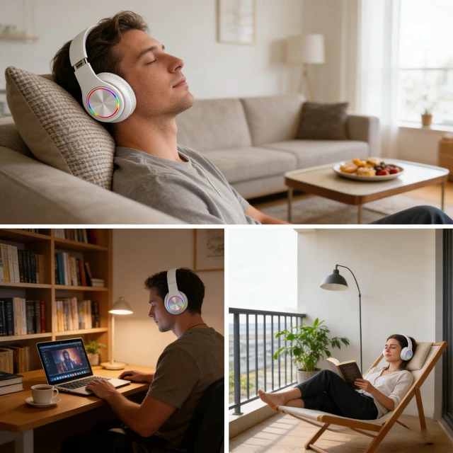 Alt view image 6 of 7 - Wireless Bluetooth Headphones-Colorful Light,Stereo Foldable,Bluetooth 5.0,10 m Range,Stereo Surround,Built-in Microphone,Comfortable affixed Ears