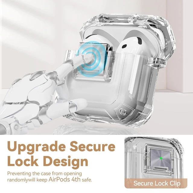 Alt view image 3 of 7 - for Airpods 4 Case with Safety Lock,Clear Black Soft TPU Shock-Proof Clear Cover for Apple AirPod 4th Generation with Cute Bling Keychain and Cleaner kit for Women Girls