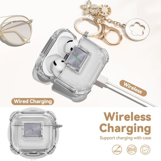 Alt view image 4 of 7 - for Airpods 4 Case with Safety Lock,Clear Black Soft TPU Shock-Proof Clear Cover for Apple AirPod 4th Generation with Cute Bling Keychain and Cleaner kit for Women Girls